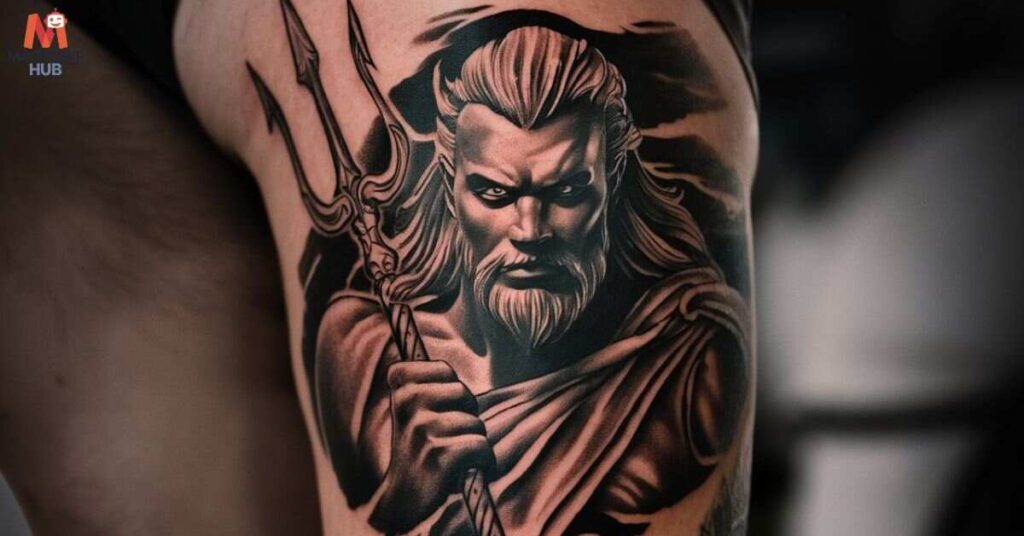 A Hades tattoo represents the Greek god Hades and his dominion over the underworld. 