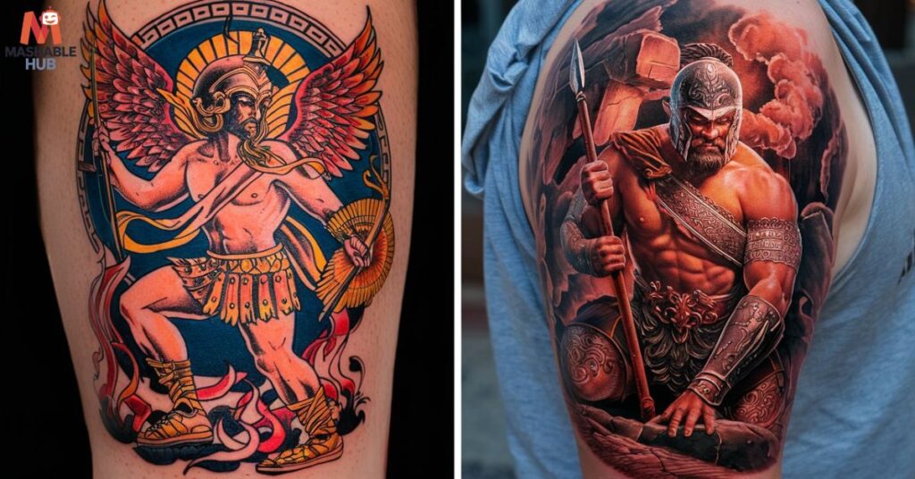 A Hermes tattoo often features the winged tattoos associated with the Greek god  tattoos Hermes, who was known as the messenger of the gods.