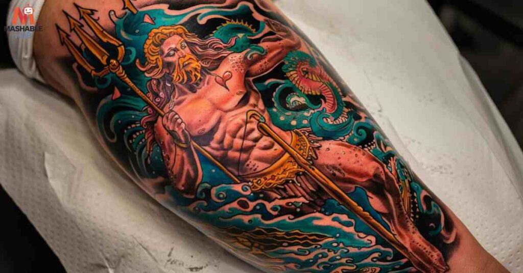 Prometheus is celebrated in mythological god tattoos for stealing fire from the gods and giving it to humanity. 